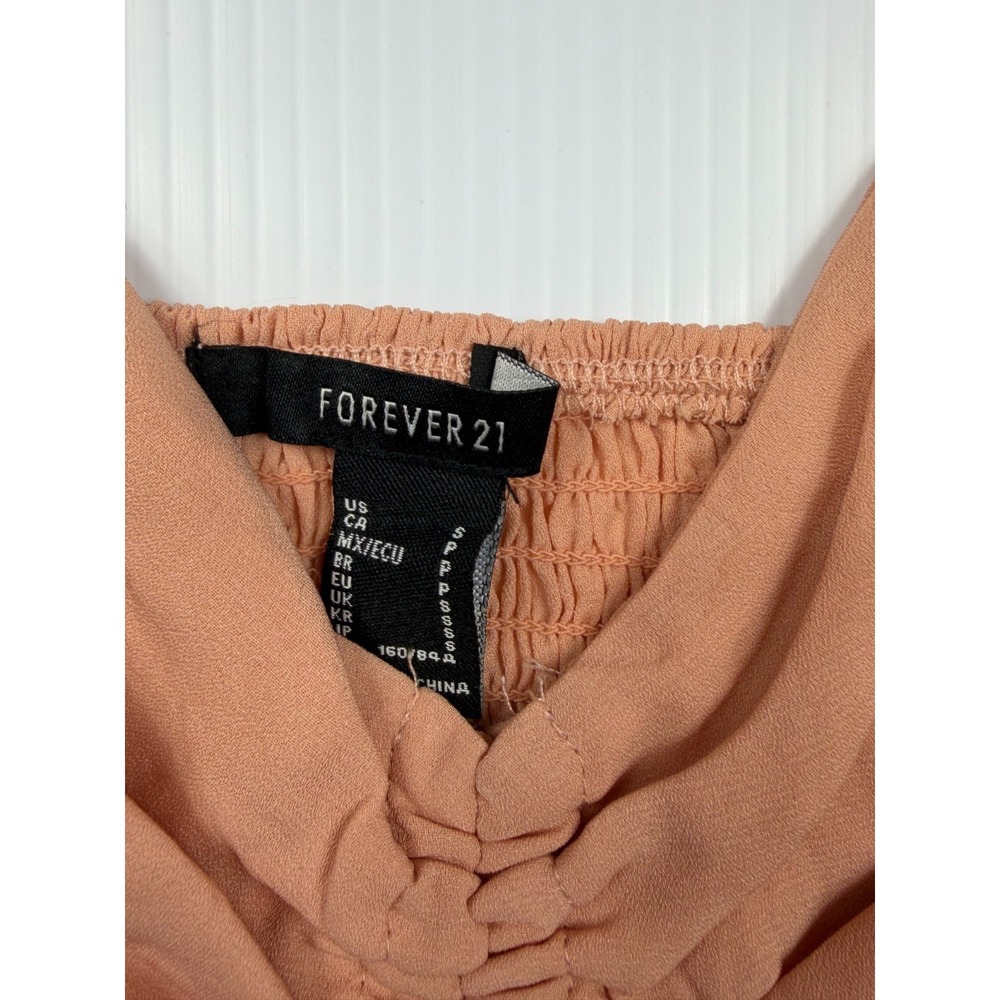 Forever 21 Blouse Small Peach Seashell Center Cinch Peasant Sleeve Cottagecore - Picture 5 of 11
